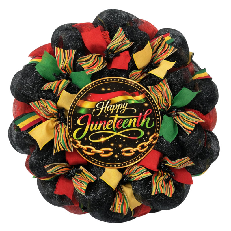Couronne en maille déco faite à la main Happy Juneteenth