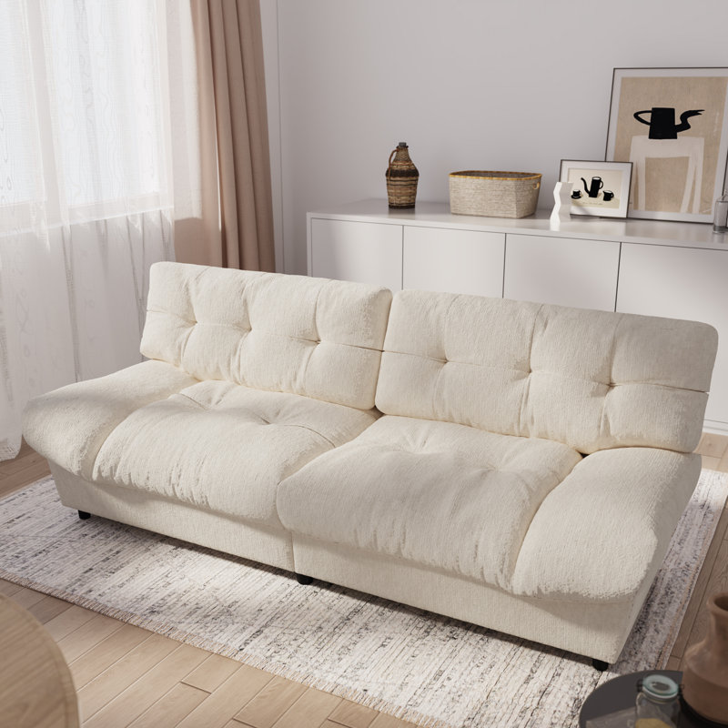 Causeuse en nuage 80 po en chenille avec accoudoirs rembourrés et sièges profonds, parfaite pour les petits espaces, beige