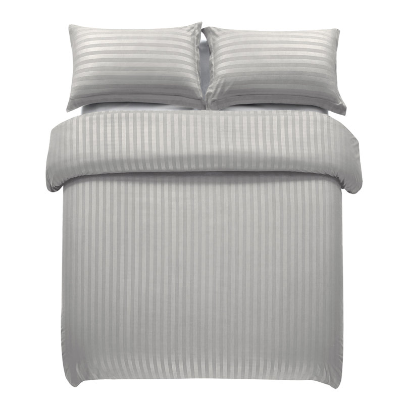 Microfiber Striped Bedding with Pillowcases, Silver, King Duvet Cover + 2 Standard Pillowcases