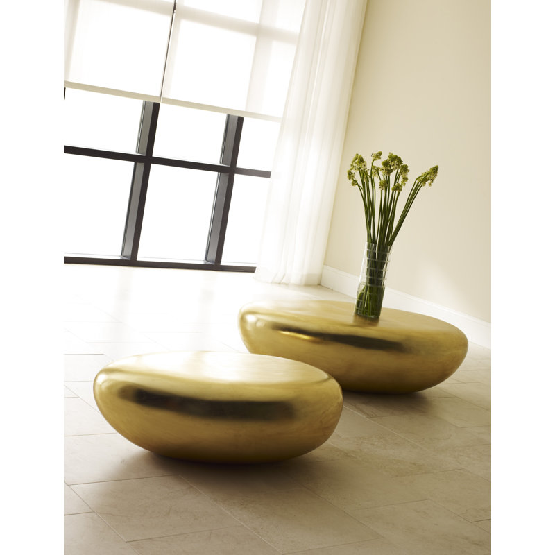 River Stone Coffee Table, 14" H x 42" L x 26" W, Gold Leaf