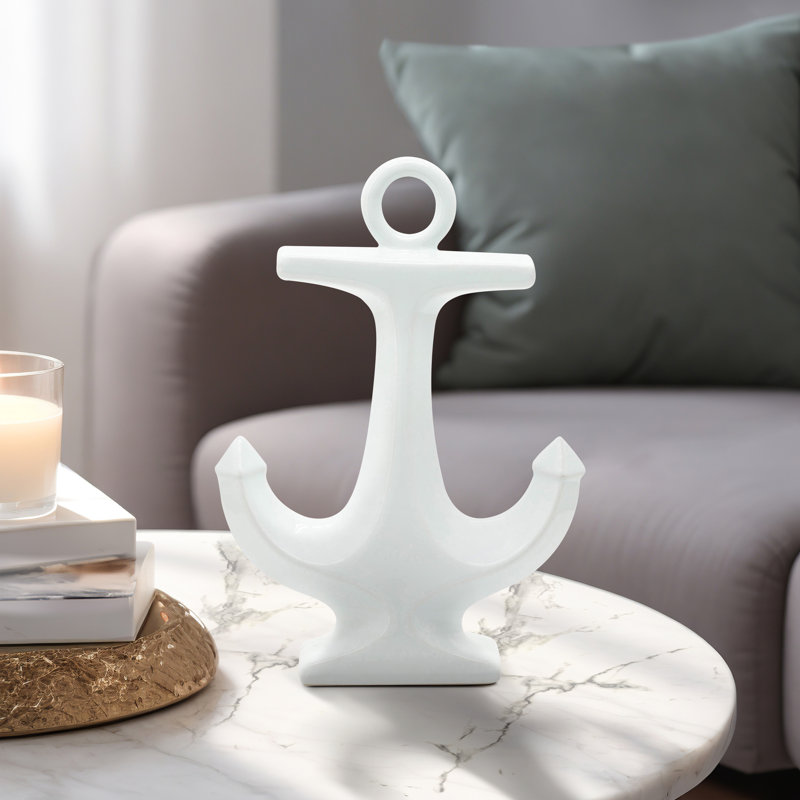 Wedemeyer Stoneware Ceramic Anchor Figurine - Stylish Nautical-Themed Decorative Object with Sleek Modern Design, Silver
