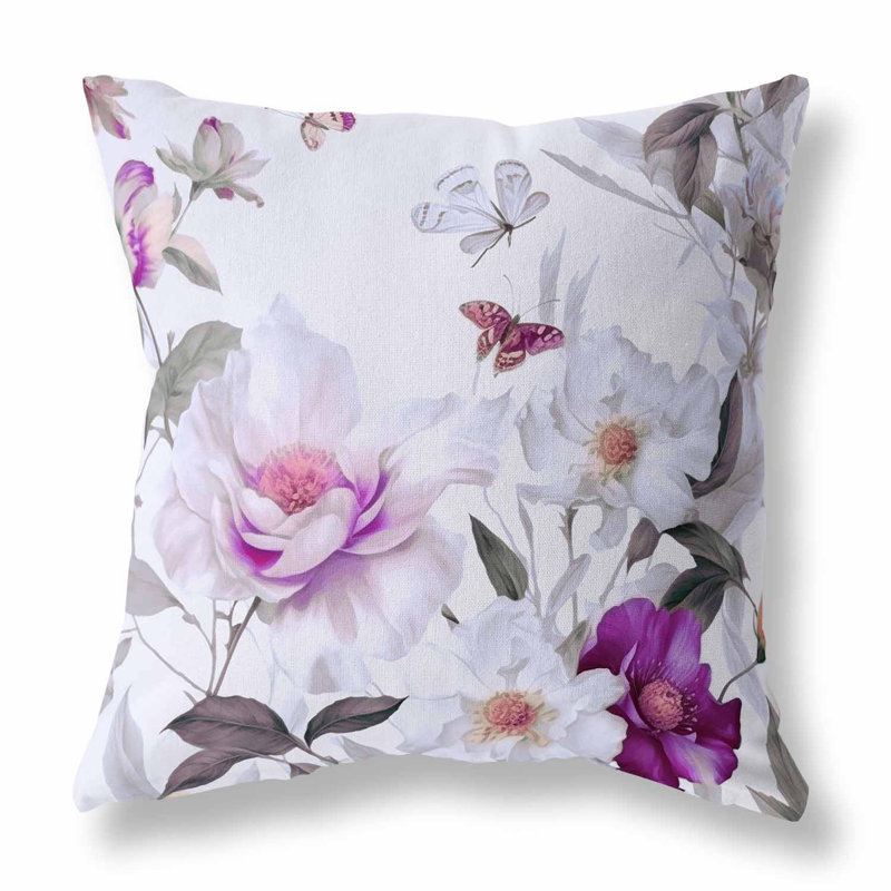 Coussin décoratif réversible Leafy Lepidoptera Medley, H 18 po x l 18 po, Blanc / Mauve
