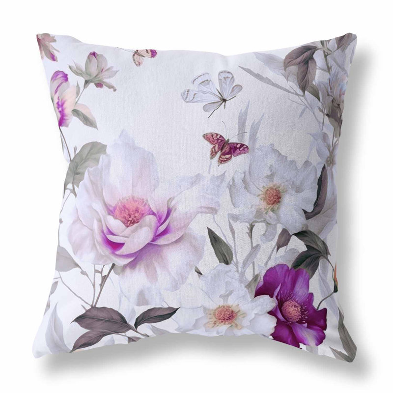 Floral Square Cushion, 46cm H x 46cm W, White/Purple