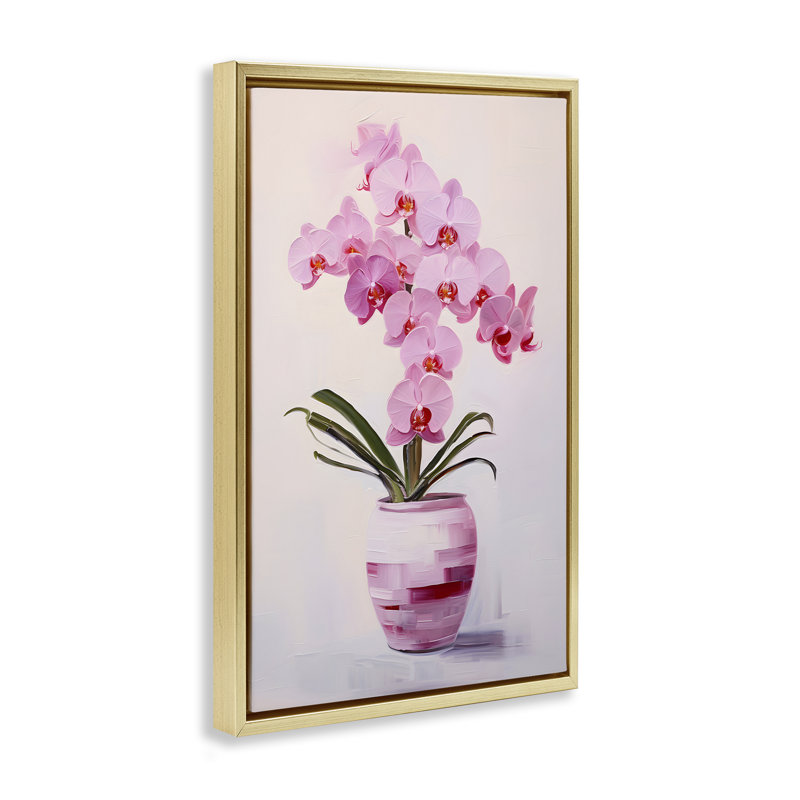 Toile flottante encadrée Rosy Pink Orchid par Petals Prints Design, H 25 po x l 17 po, Cadre flottant métallique doré