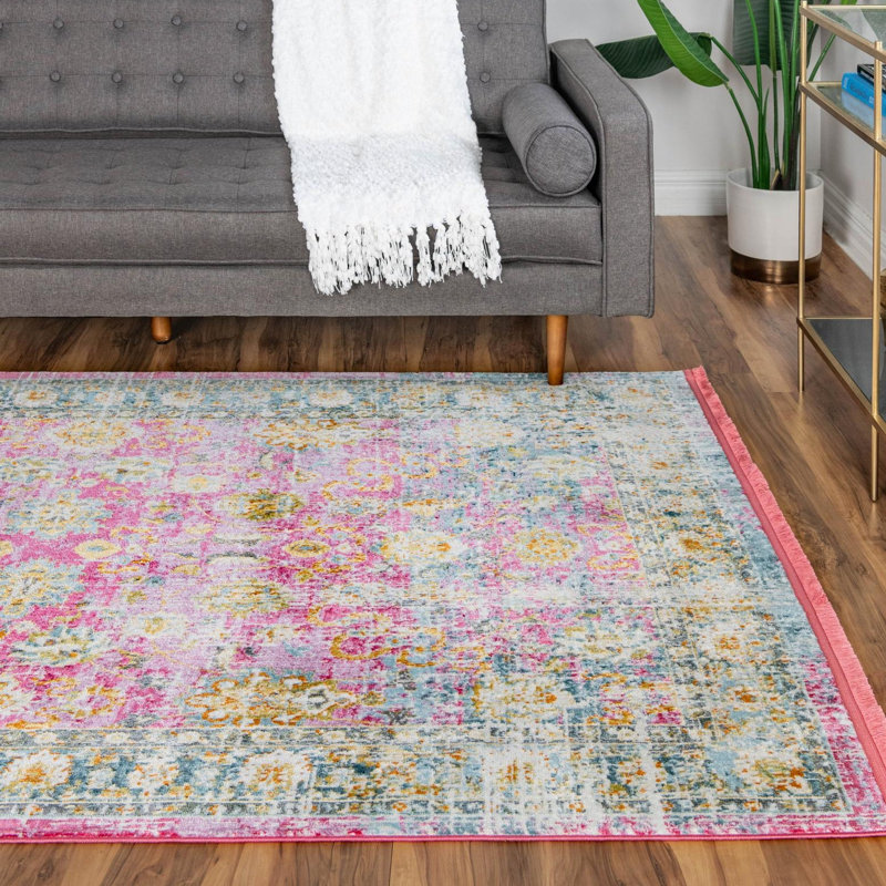Tapis rose en polypropylène tissé à la machine Haefner, Rectangle 10 pi x 13 pi 1 po