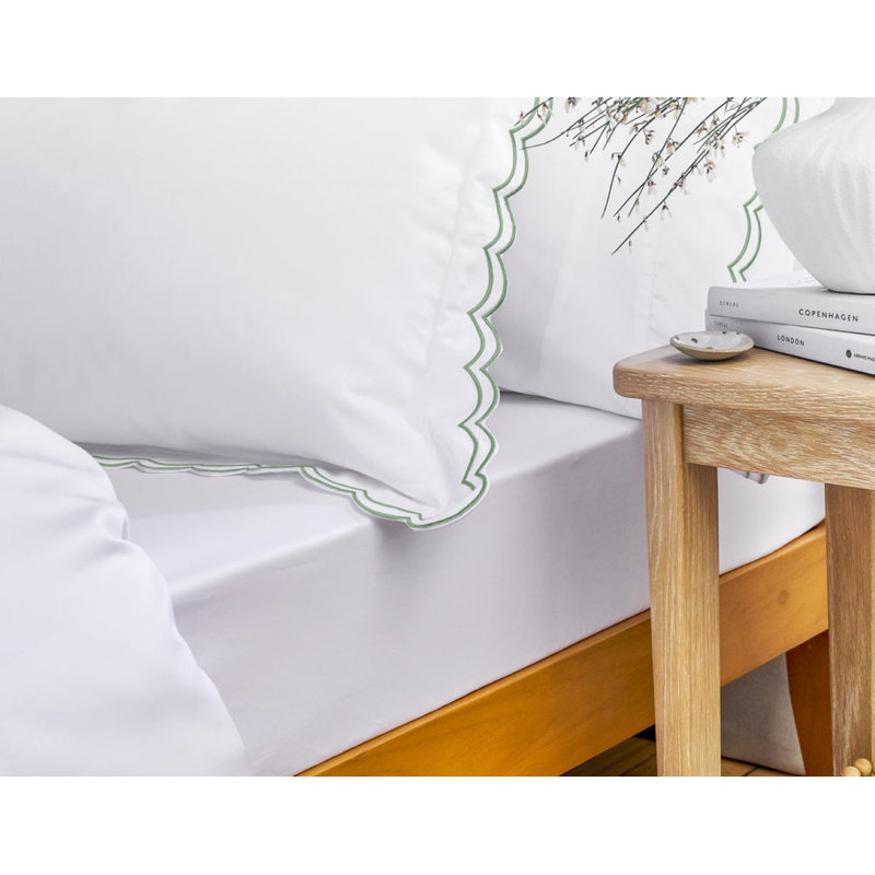Scallop Edge Sheet Set, White/Matcha, King Sheet Set