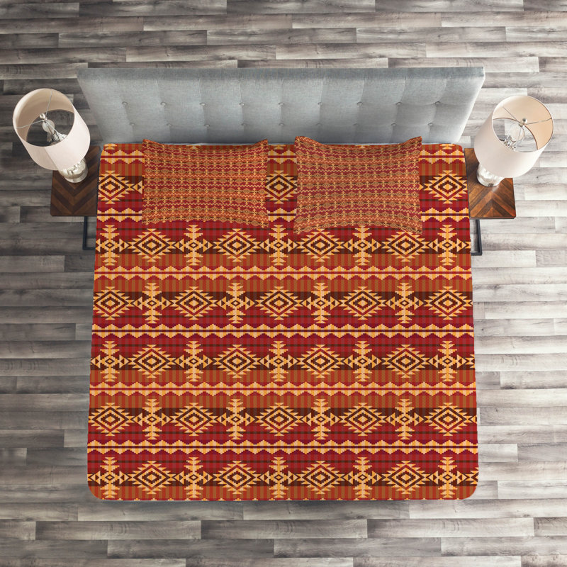 Ethnic Eclectic Polyester Geometric Shapes Coverlet, Queen Bedspread + 2 Shams