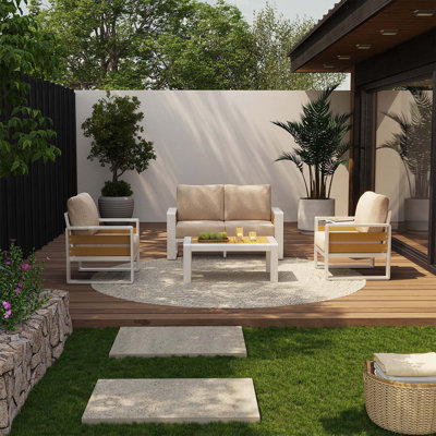 Ensemble de meubles d'extérieur en aluminium 4 pièces avec table basse et coussins épais