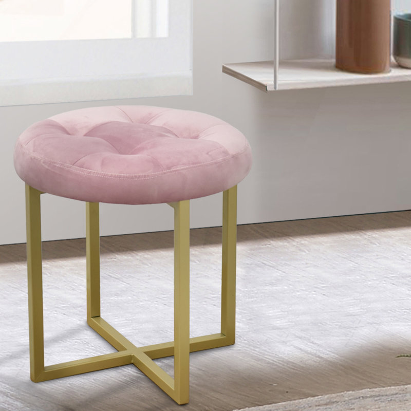 Fauteuil d'appoint 17 "en velours capitonné rose, fauteuil en métal doré