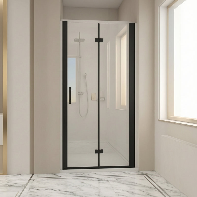 28 à 29 po X P 72 po Porte de douche semi-sans cadre H avec verre trempé Nano-Coated, Noir mat