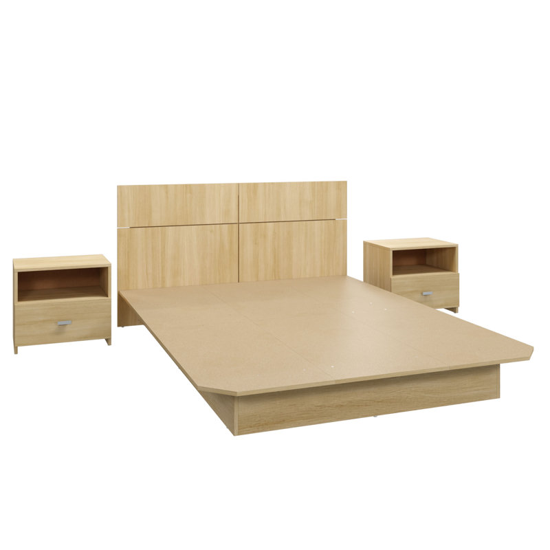 Chambre à coucher Zen Alpha - Lit plateforme avec tête de lit et 1 ou 2 tables de chevet - Assemblage facile, aucun sommier requis