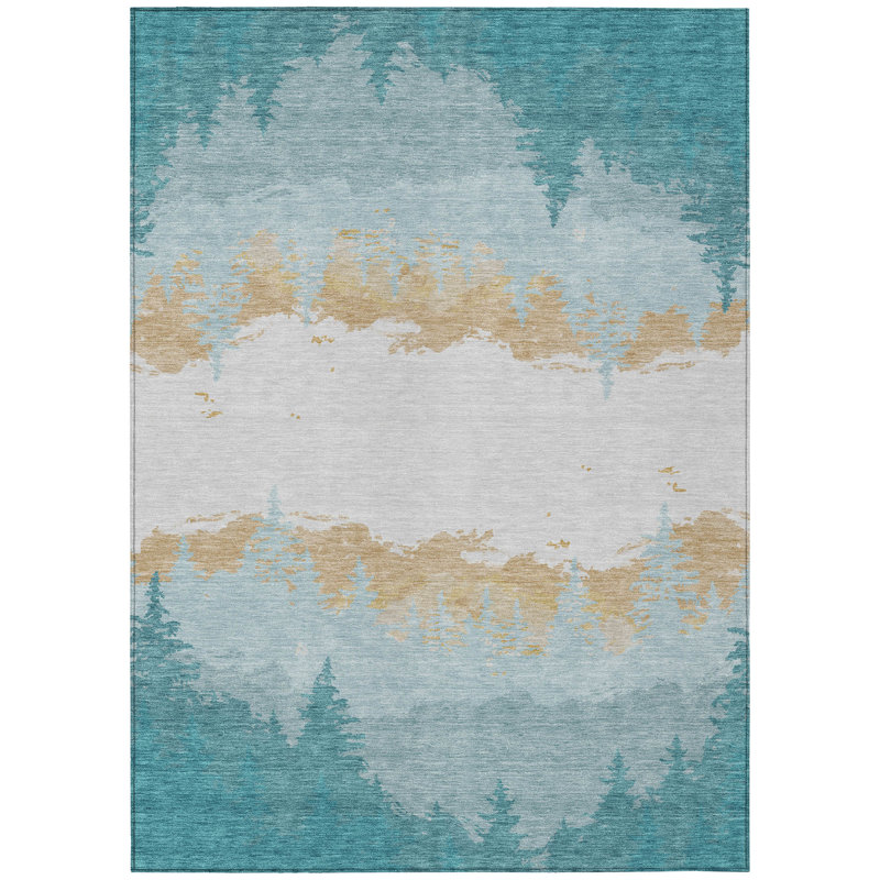 Machine Washable Indoor/Outdoor Chantille ACN2861 Lodge Rug, Teal, 10' x 14'
