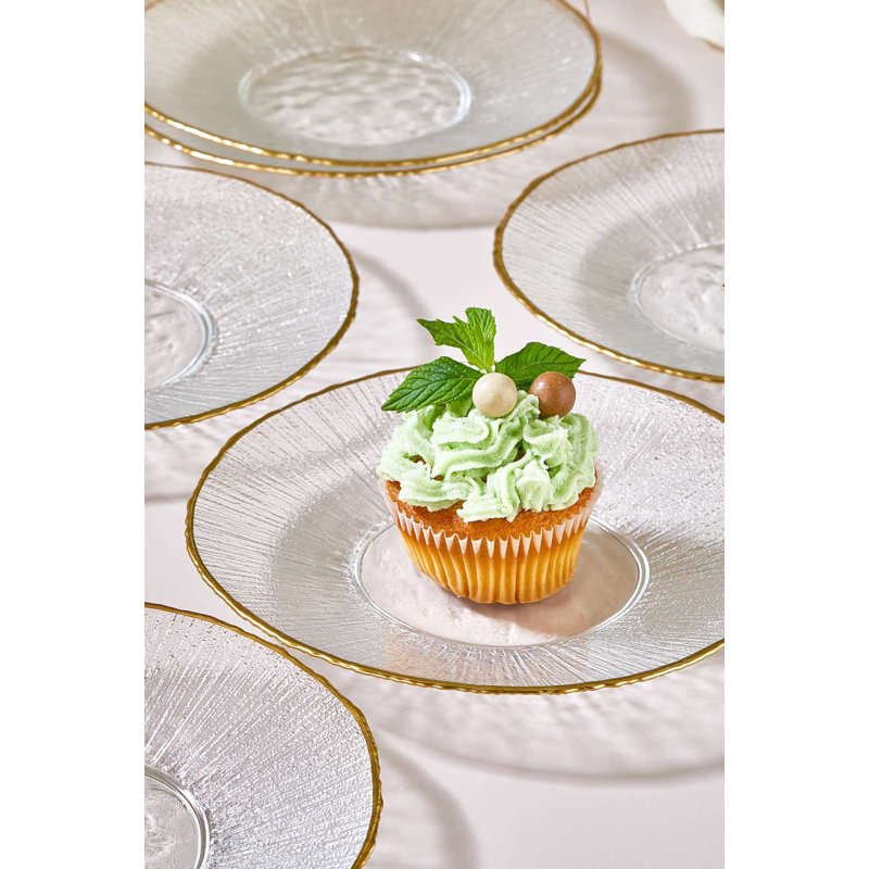 Elegant Dessert Plate Set (6 Pieces), 100% Glass, 8.3 inches Diameter | Includes 1 Stand, Transparent Design | Perfect for Serving Desserts, Cakes, and Treats | Stylish & Durable Tableware for Any Occasion