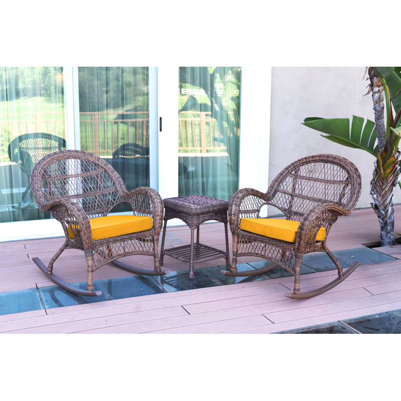 Mangum 2 - Person Patio Conversation Set with Cushions, Honey, Sky Blue