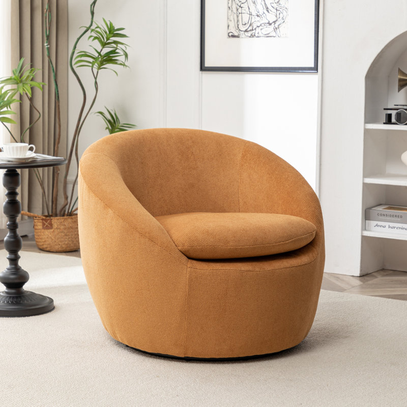 Modern Barrel Chair 360° Swivel Chair Sofa Chair Upholstered Chair Reading Chair Comfy Chair, Orange Polyester