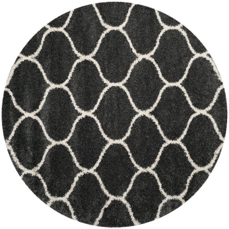Tapis à poils longs Darrold Hudson, Rond 9 pi, Dark Grey/Ivory