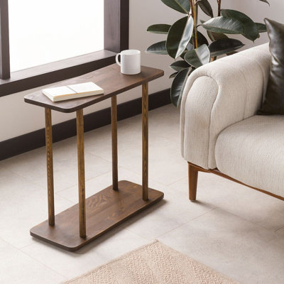 Table de bout rectangulaire étroite en bois massif, table de chevet Skinny, petite table de bout (noyer, moyen, 20 po)