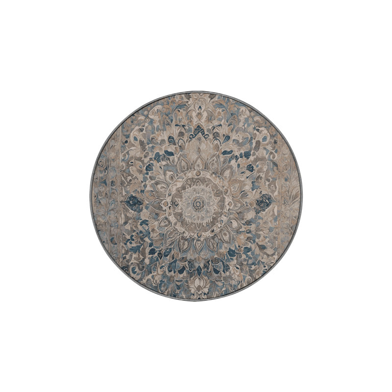 Tapis gris soyeux et moelleux, Rond 7 pi