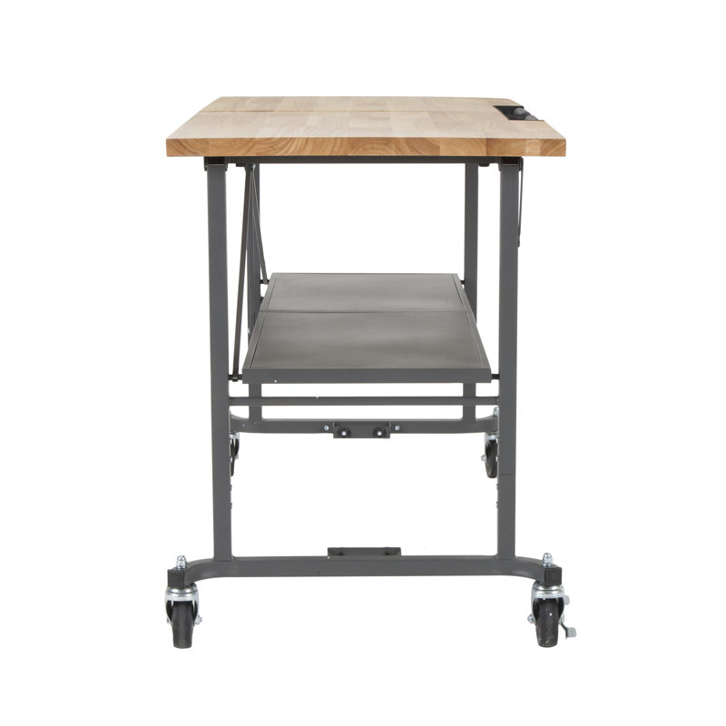 SmartFold Gray Steel Frame Portable Workbench with Hardwood Top