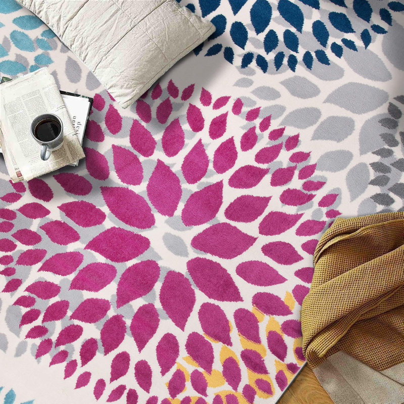 Tapis rose / bleu / bleu sarcelle arrière-plan, Rectangle 6 pi 6 po x 9 pi