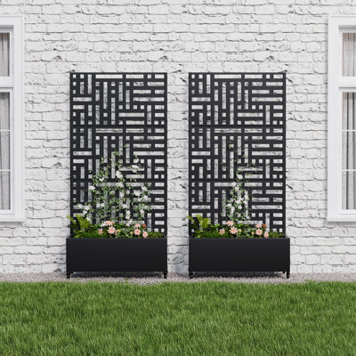 Metal Planter Box with Trellis Outdoor Freestanding Raised Garden Bed with Privacy Screen for Climbing Plant Vegetable Vines