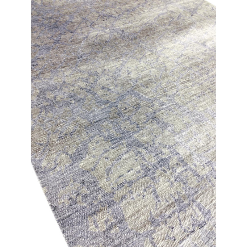 Modern Hand Knotted Area Rug in Gray/Taupe, Rectangle 8'11" x 11'8"