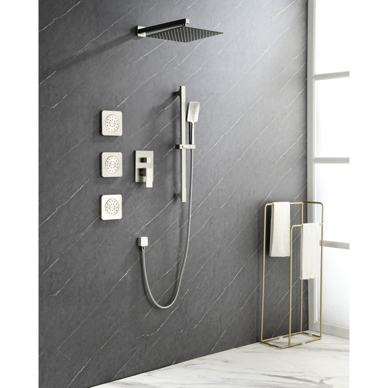 Luxury Bathroom Shower With Rain Head, Hand Shower, And Valve Trim In System Elegant Finish, Chrome