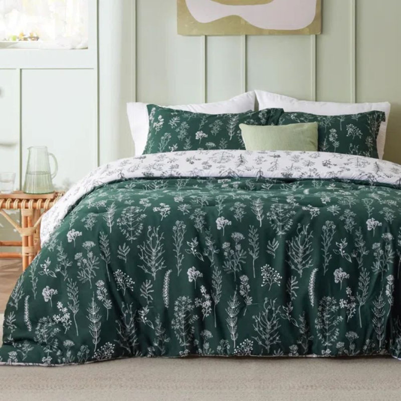 Best Seller Bedsure Comforter Set Reversible Cute Floral Bedding, 89GSM, Full, Green
