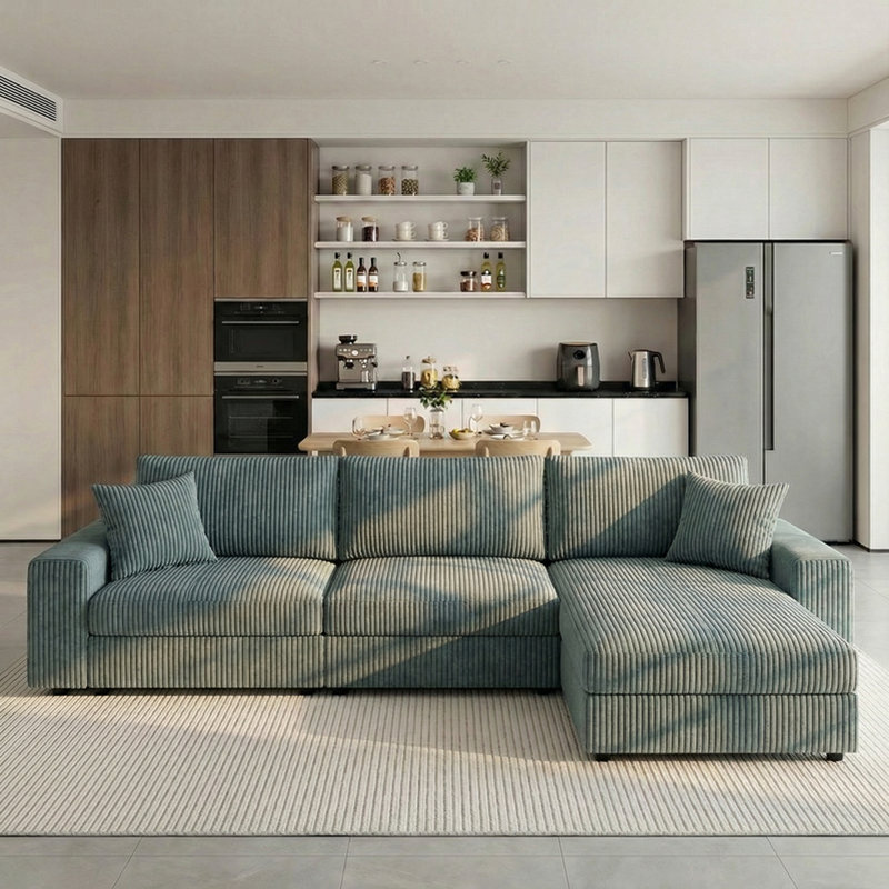 103" Corduroy Convertible Sectional Sofa with Chaise, Gray Corduroy