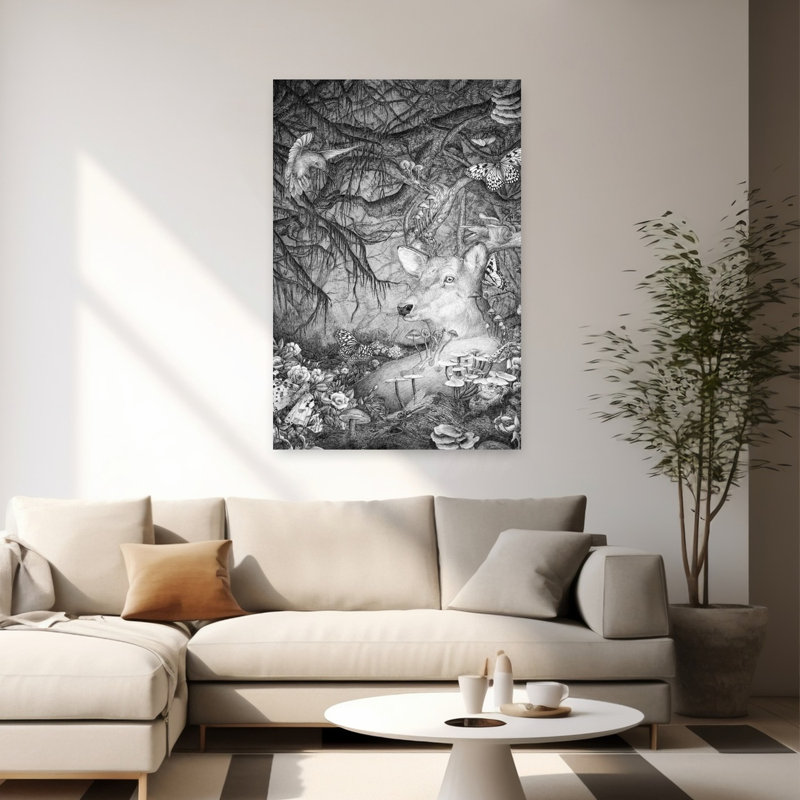 Spirit Of The Forest Abstract Contemporary Butterfly Dragonfly Hummingbird Flower Forest Wall Art by EC Mazur - Wrapped Canvas Print