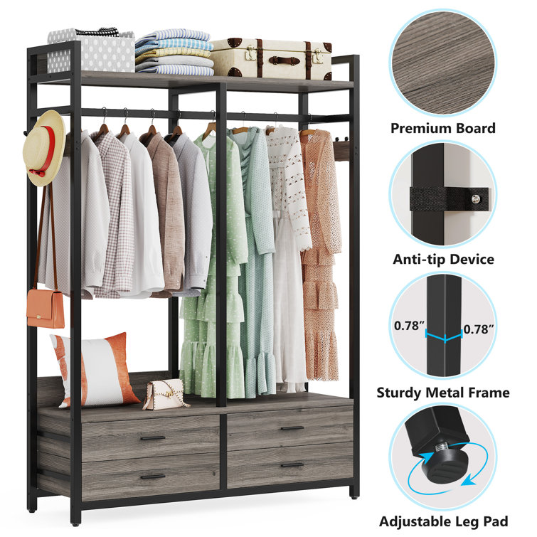 Tathan 55'' Freestanding Wardrobe Rack with 2 Drawers 17 Stories