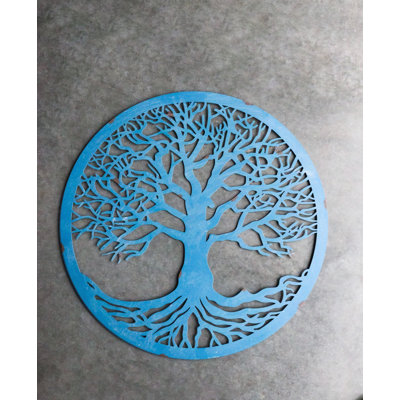 Blue 23"D Oversized Round Celtic Tree of Life Medallion Metal Wall Circle Plaque