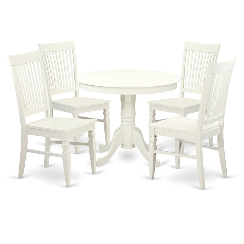 5 Piece Dining Room Table Set Includes a Round Kitchen Table with Pedestal and 4 Dining Chairs, 36x36 Inch, Linen White