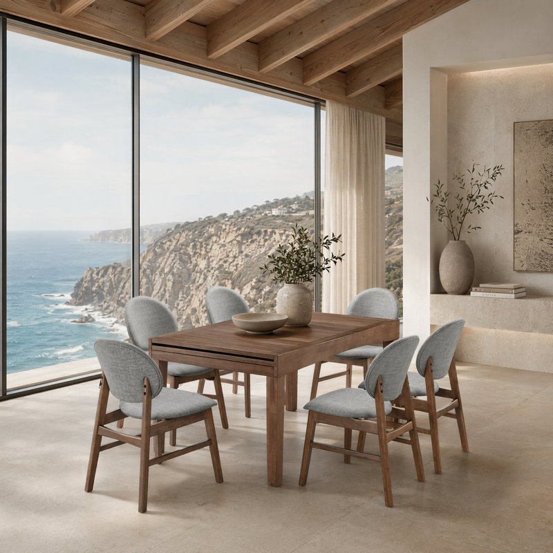 Extendable Dining Set with Upholstered Chairs, Brown / Gray, 5 Pieces: Table, 4 Chairs