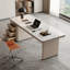 Bureau blanc / blanc + beige pierre rectangulaire + bois manufacturé avec 3 tiroirs-2006980030