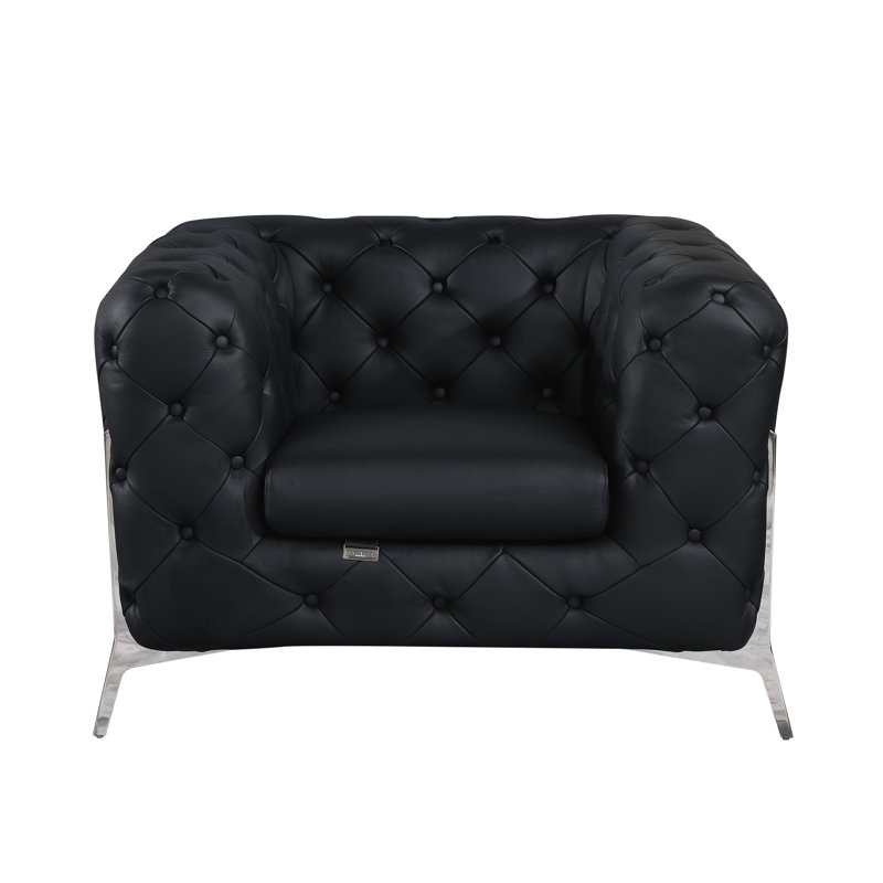 Chaise en cuir grainé Ehrika, Cuir véritable noir