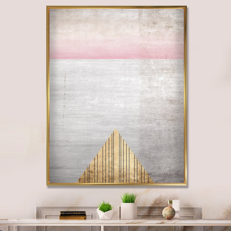 «Pink Gray Visions», impression géométrique sur toile, H 20 po x l 12 po, Cadre flottant doré