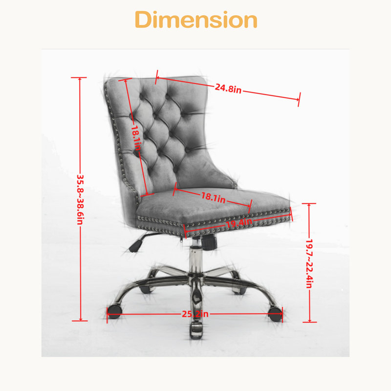 Office Chair,Modern Chenille Upholstered Tufted Button Home Office Chair With Chrome Metal Base,Adjustable Desk Chair Swivel Office Chair