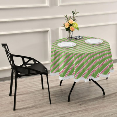 Round Washable Tablecloth,152.4L X 152.4WCM,Green,White And Red