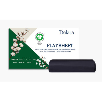 Delara GOTS Certified 100% Organic Cotton Sateen Flat Sheet, 400TC Long Staple, Soft, Silky, Breathable & Moisture-Wicking