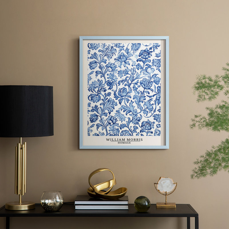 WM MORRIS Series DCII Framed Print - Solid Wood, H 11 po x l 9 po, Blue