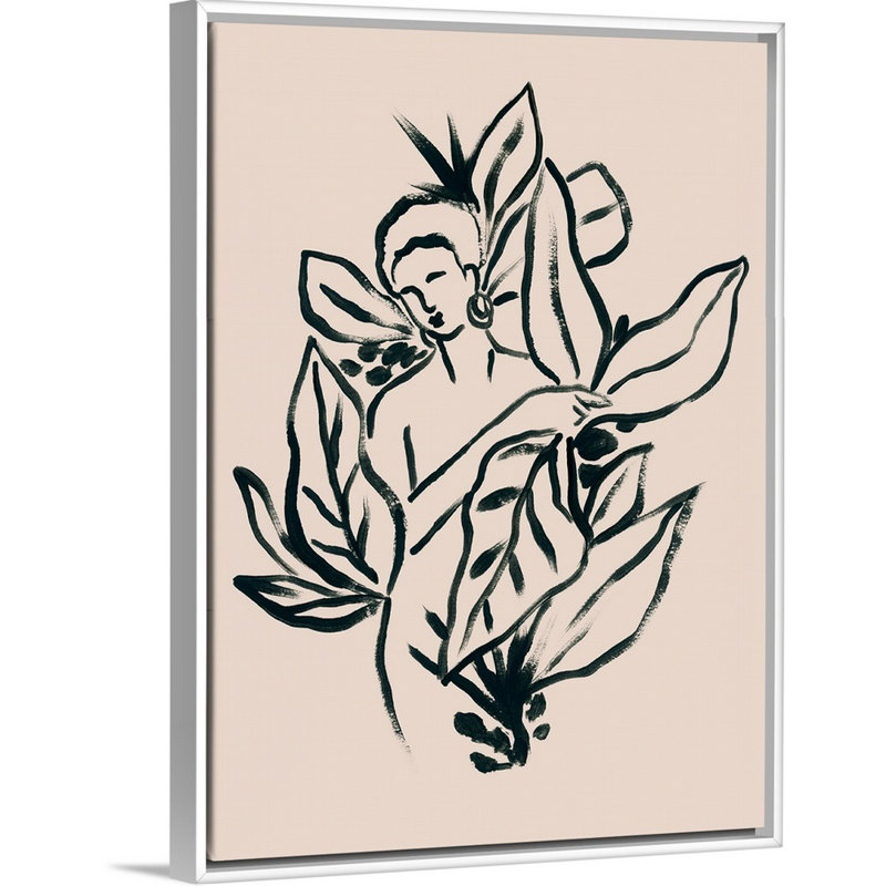 Foliage figure II, art mural sur toile, Toile avec cadre blanc, H 34 po x l 26 po