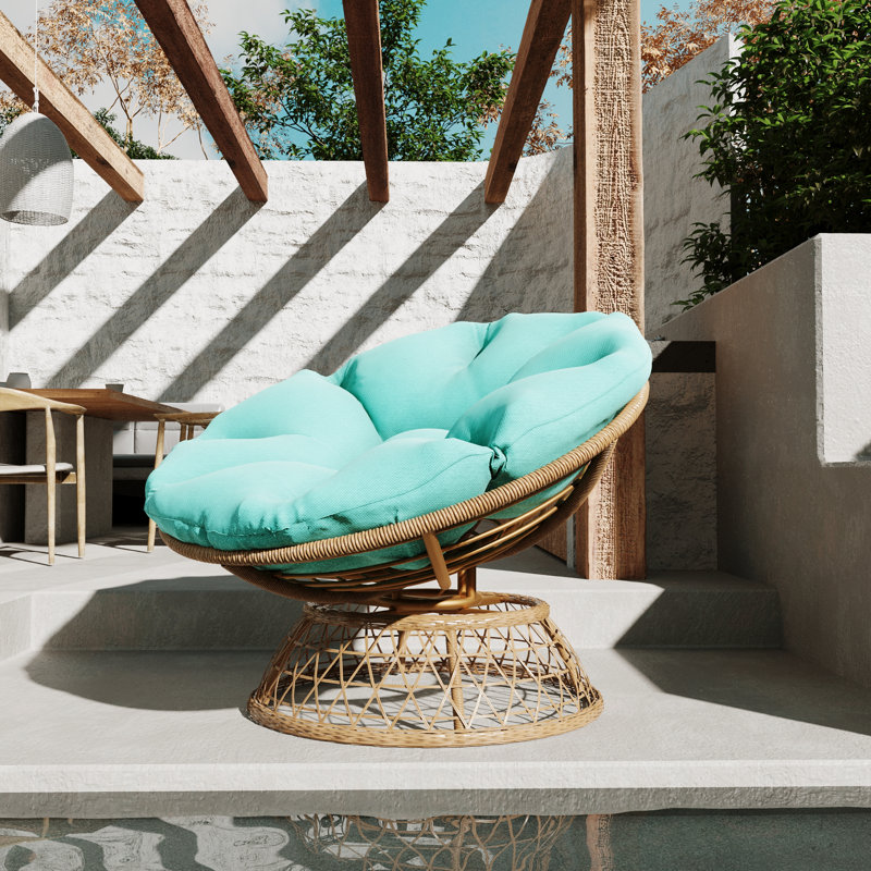 Maysen Swivel Papasan Accent Chair with Extra Thick Cushion for Ultimate Comfort, Aqua Blue
