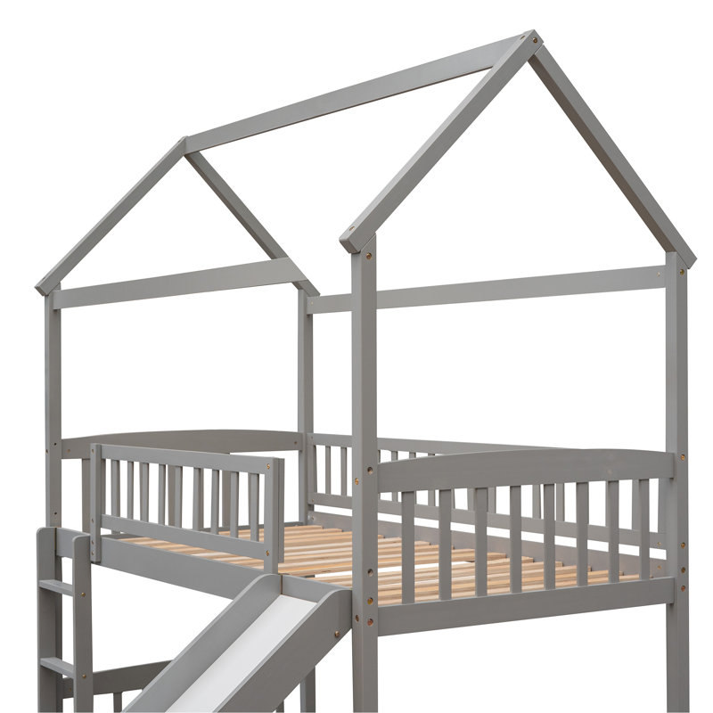 Lit mezzanine, lit maison avec glissade, Gris