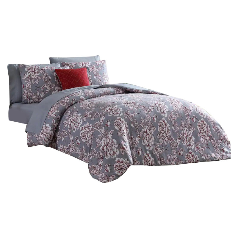  Ensemble d'édredon en microfibre mauve / gris 8 pièces, Édredon très grand + 7 articles supplémentaires