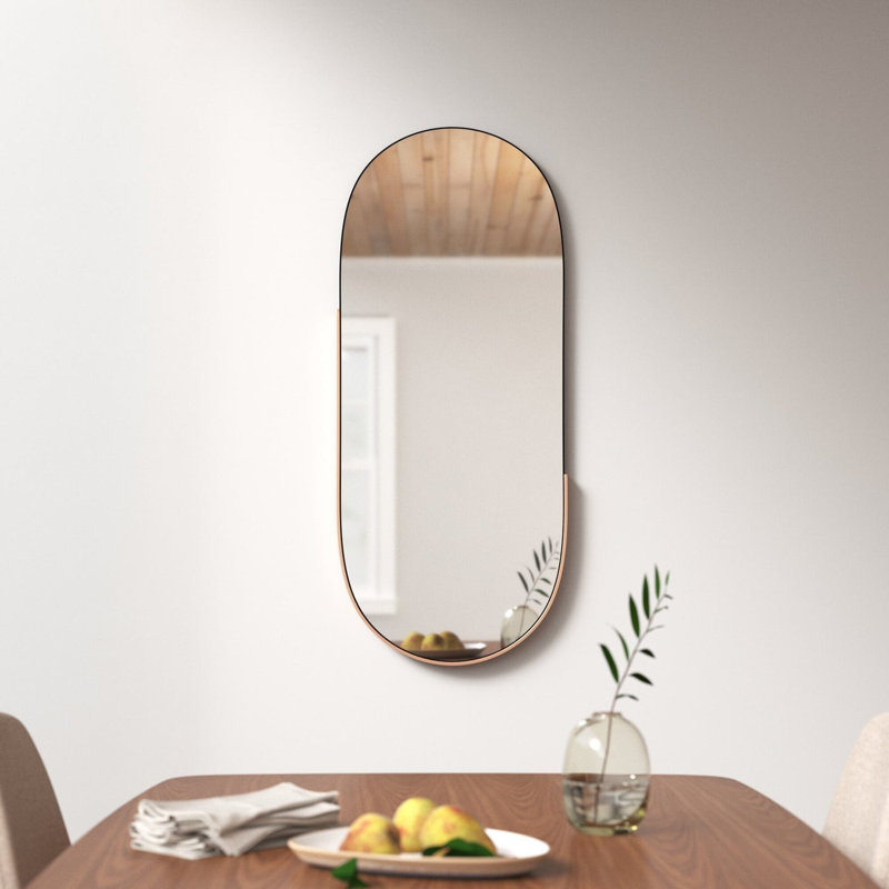 Dante Oval Stainless Steel Beveled Mirror, Rose Gold