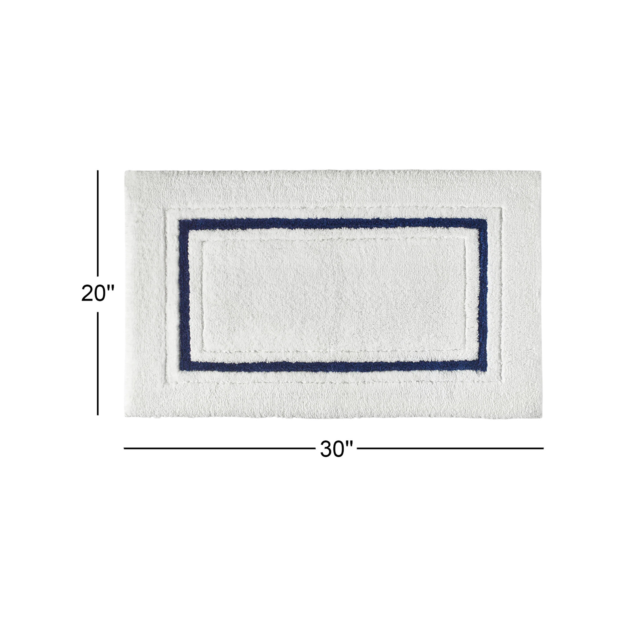 Louise Cotton Blend Non-Slip Bath Rug, 20" W x 30" L, White/Navy