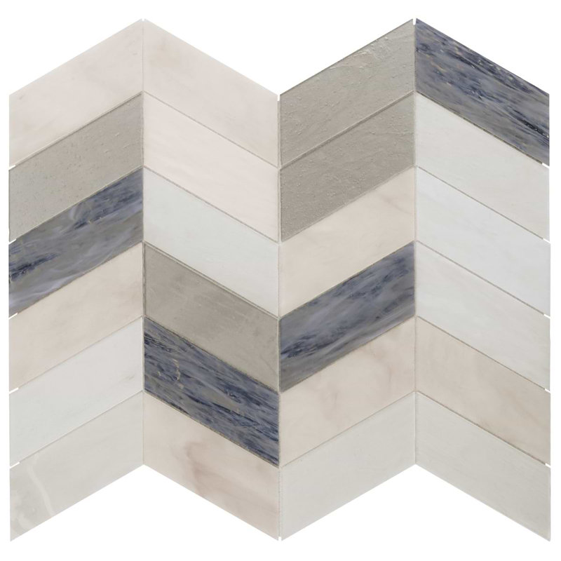 Elizabeth Sutton Meta Glossy Glass Chevron Mosaic Tile, Aspen