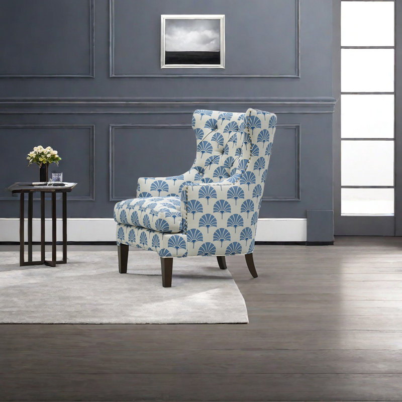 Cotton and linen recliner filled with sponge, Blue/White