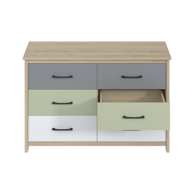 Commode 6 tiroirs Wilder, Gris / blanc / vert